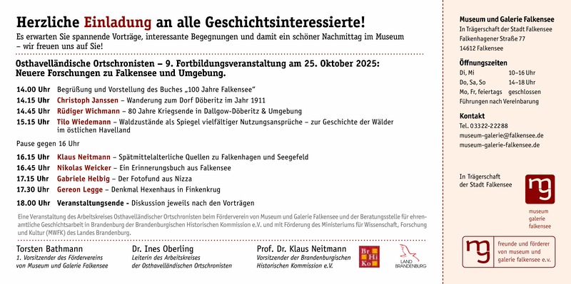 Geschichte erleben – Vorträge und Entdeckungen im Museum Falkensee, Falkensee Geschichte erleben – Vorträge und Entdeckungen im Museum Falkensee, Falkensee